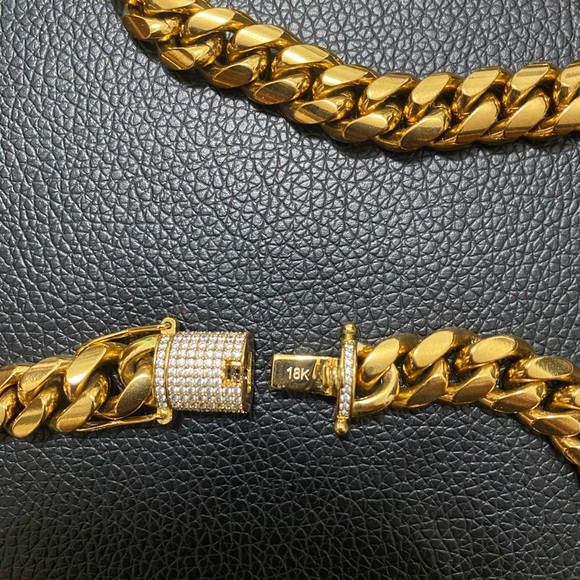 18k CUBAN LINK CHAIN AND BRACELET 18k GOLD PLATED 30" 9.5mm - Picture 14 of 16